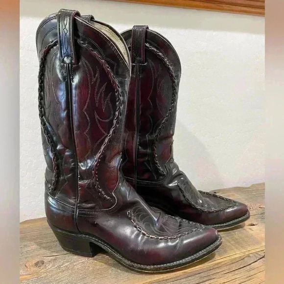 Vintage DAN POST 16669 Burgundy Stitched Western Cowboy Boot Men’s 7D - Picture 1 of 9